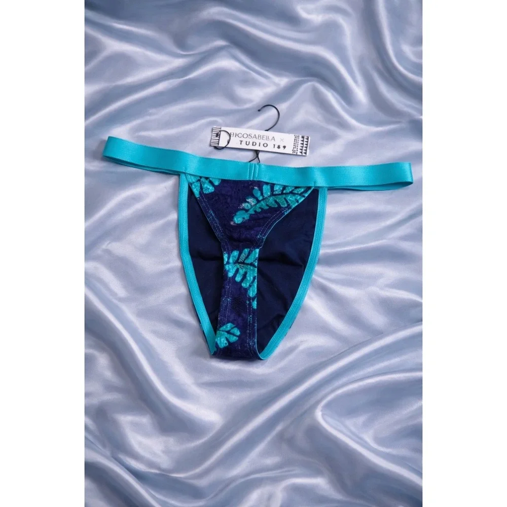 Cosabella Never Say Never Printed Tanga Italian‎ Thong Lace Blue Turquoise  NEW